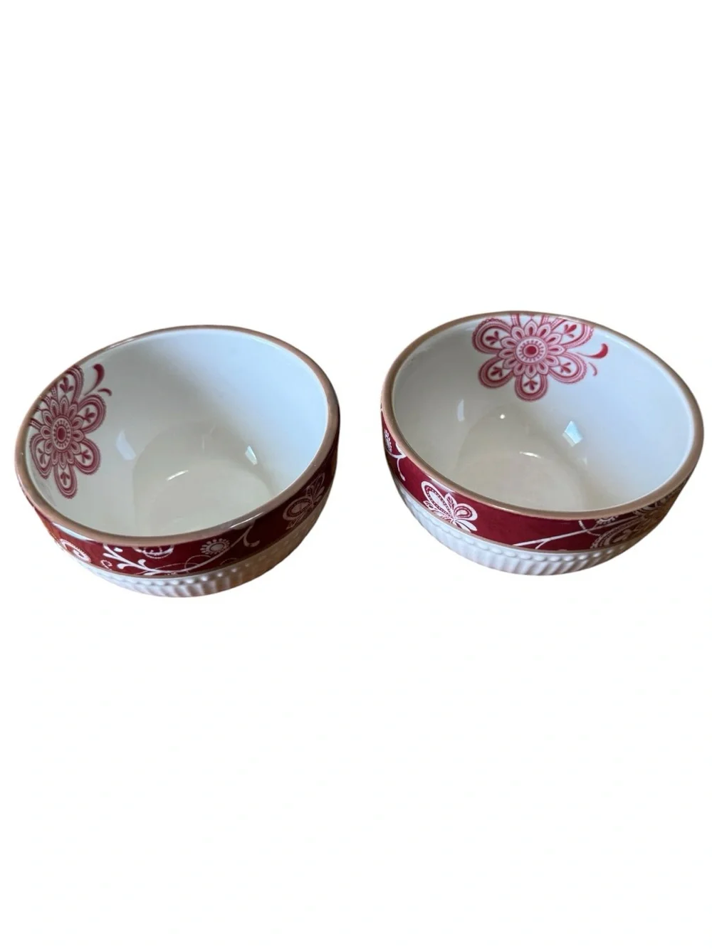 Pier 1 Imports Maribeth Red Floral Fruit Dessert Bowls Set- 2 Stoneware Kitchen
